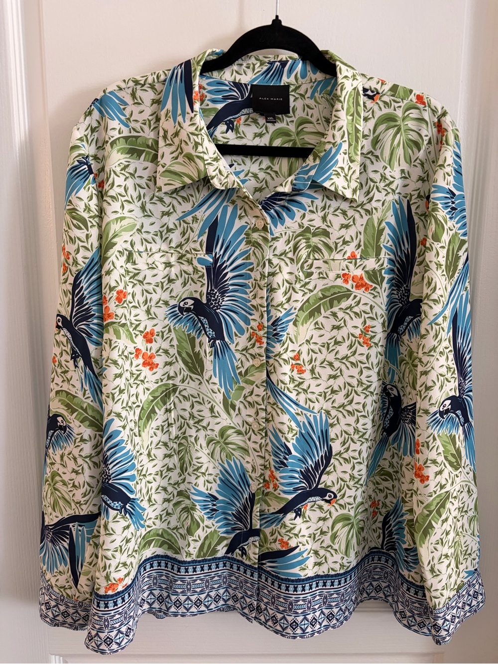 Alex Marie Blue Parrot Button-Up Blouse